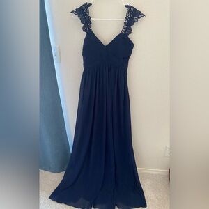 Elegant Navy Blue Formal Dress with Lace Details